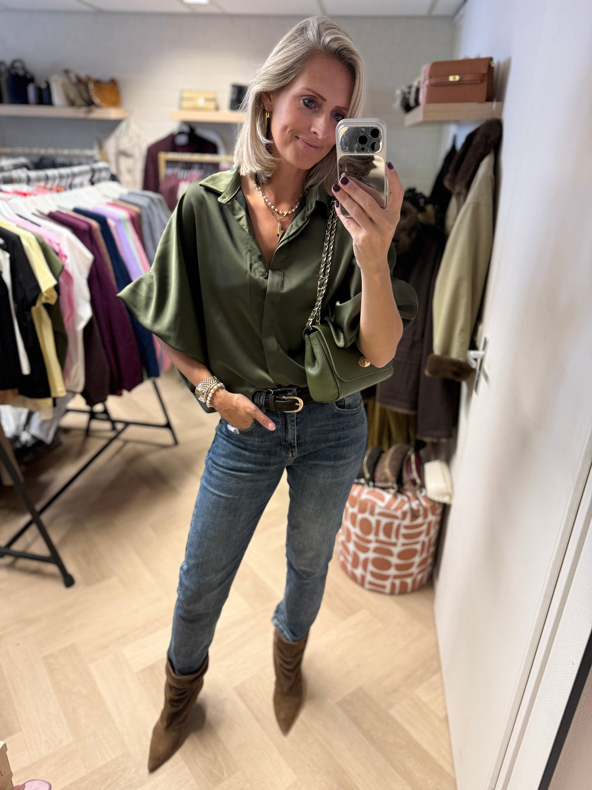 Blouse Satijn Mila Ballonmouwen Groen