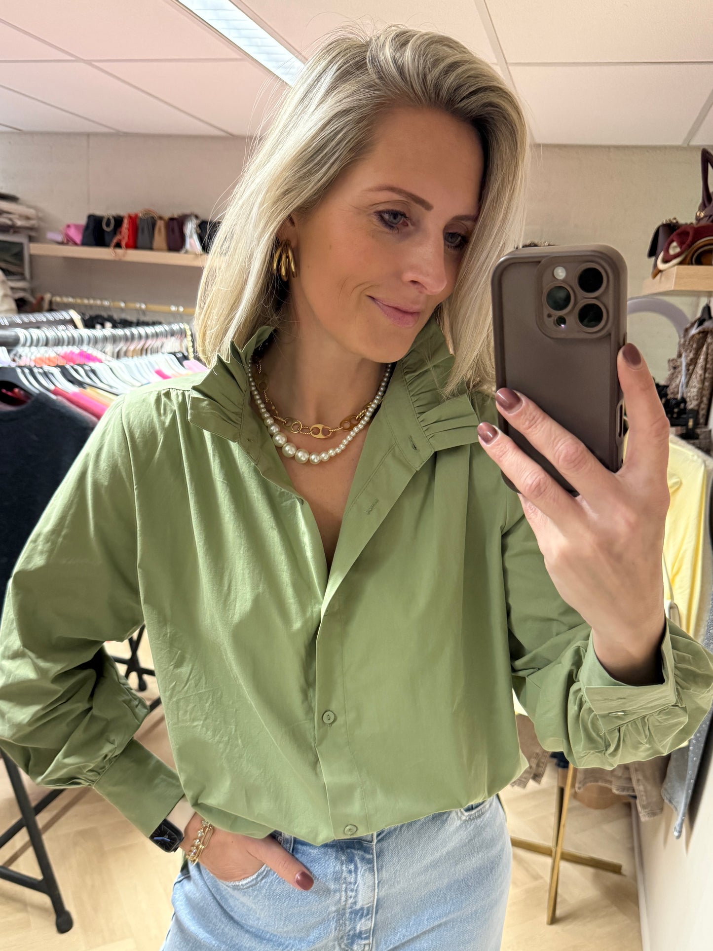 Blouse Viola Roezel Olijfgroen