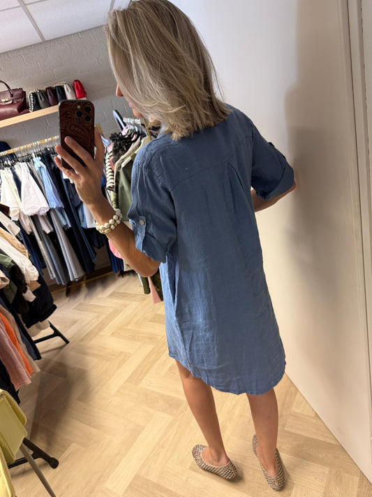 Blouse Jurk Puro Linnen Denimblauw