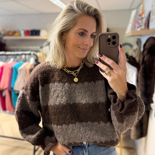 Trui Morgan Streep Bruin Taupe