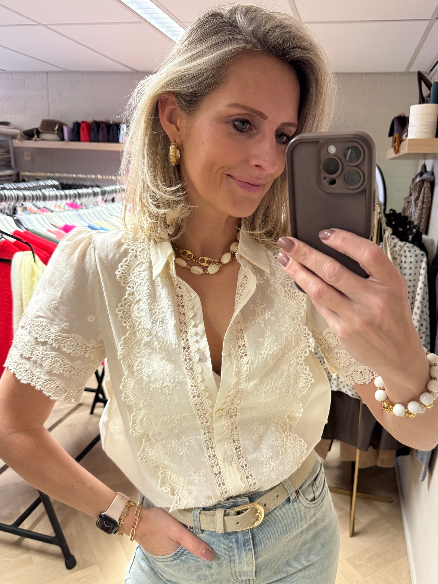 Blouse Edith Korte Mouw Ecru