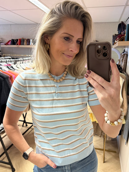 Polo Benthe Streep Lichtblauw Beige