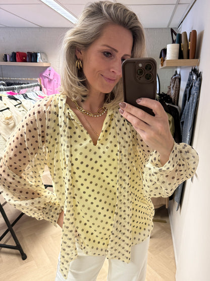 Blouse Jill Polkadot Geel Bruin