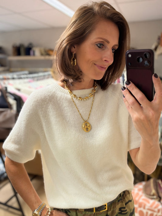 Trui Claudia Alpaca Korte Mouw Offwhite