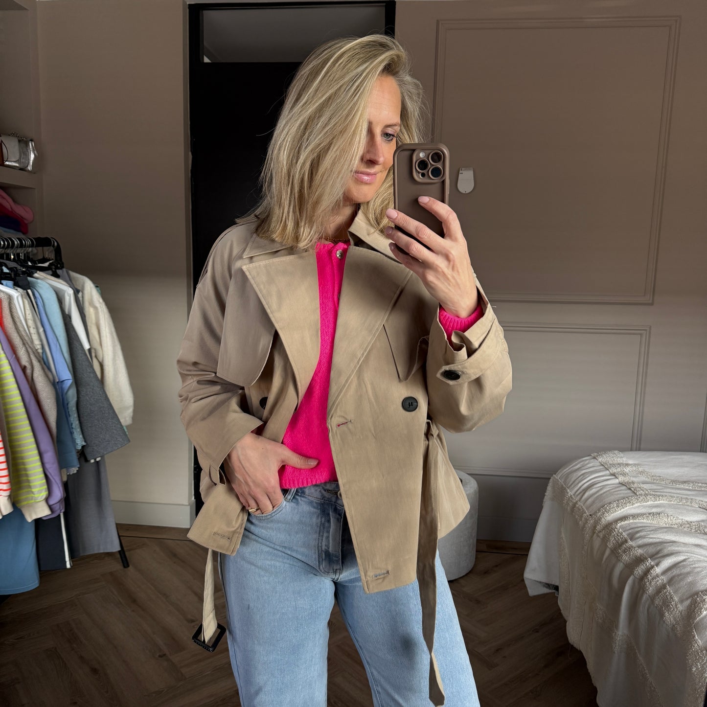 Trenchcoat Kort Beige