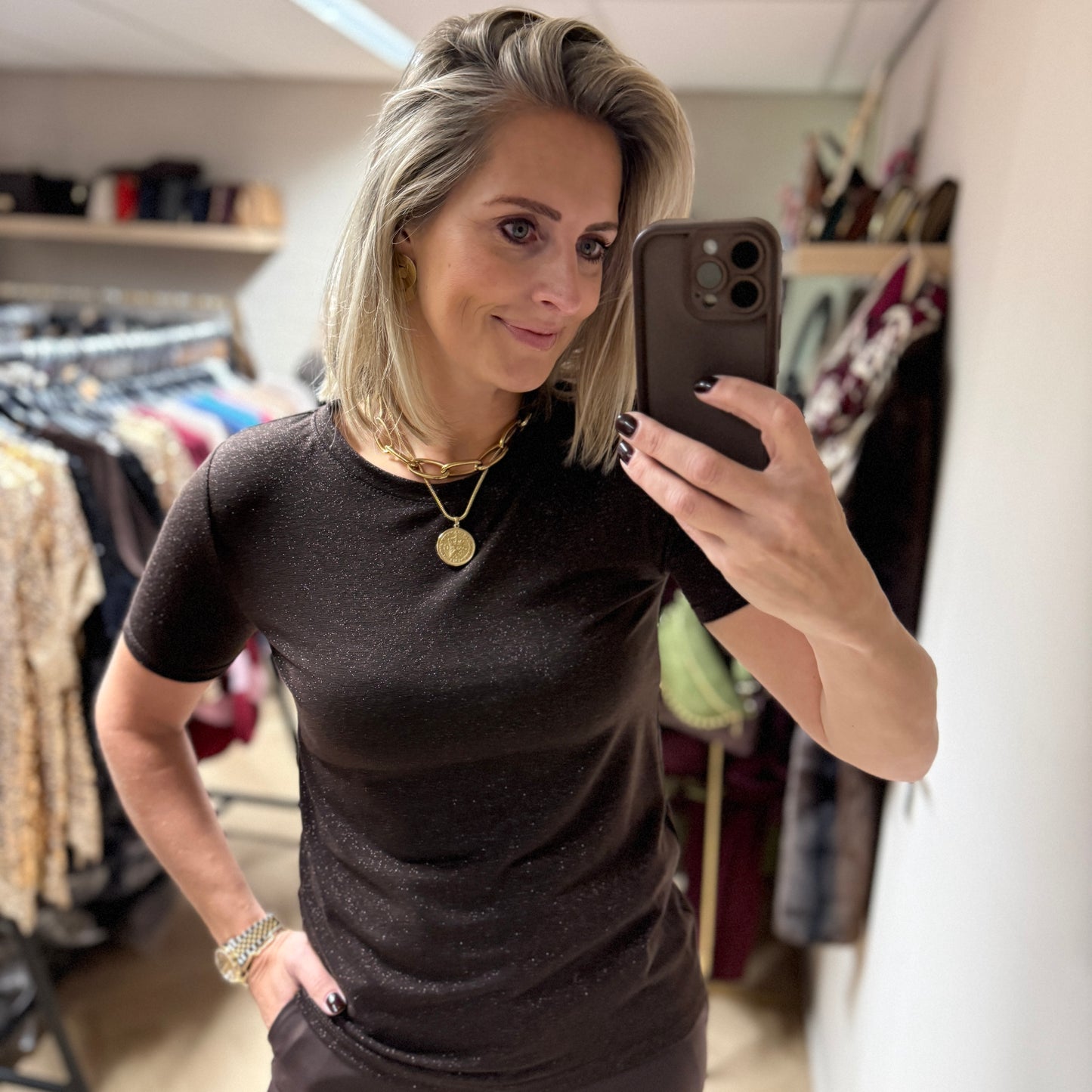 Shirt Fem Viscose Bruin Glinster