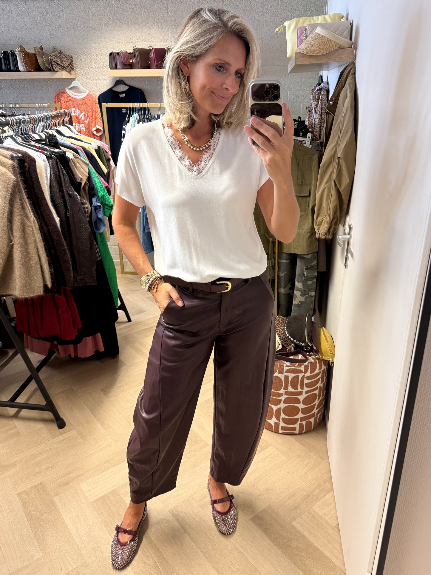 Broek Haily PU Burgundy