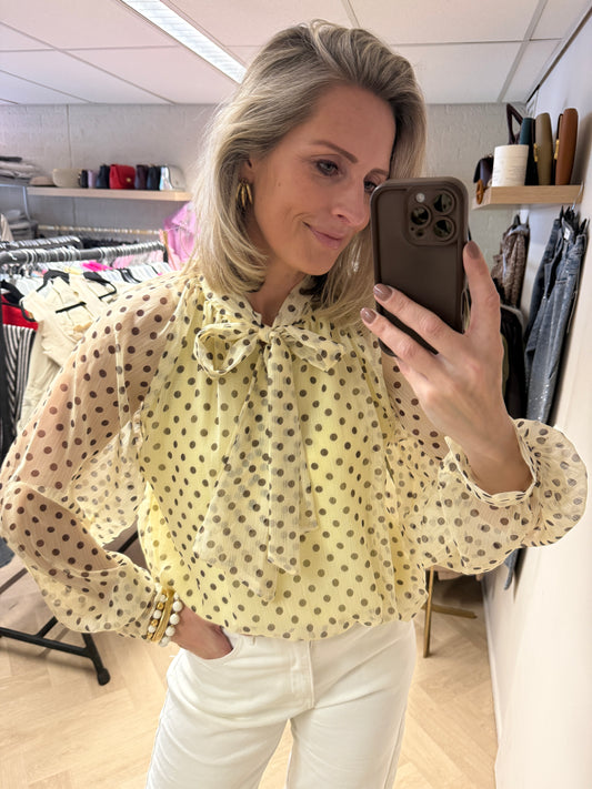 Blouse Jill Polkadot Geel Bruin
