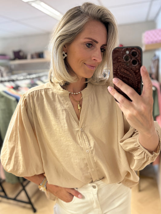 Blouse Ella Pofmouwen Beige