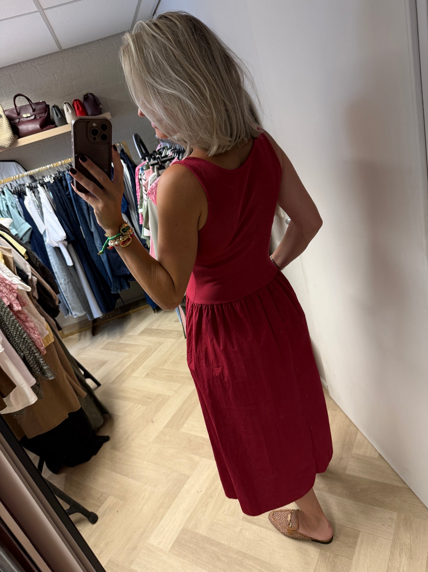 Jurk Katy Katoen Topdress Donkerrood