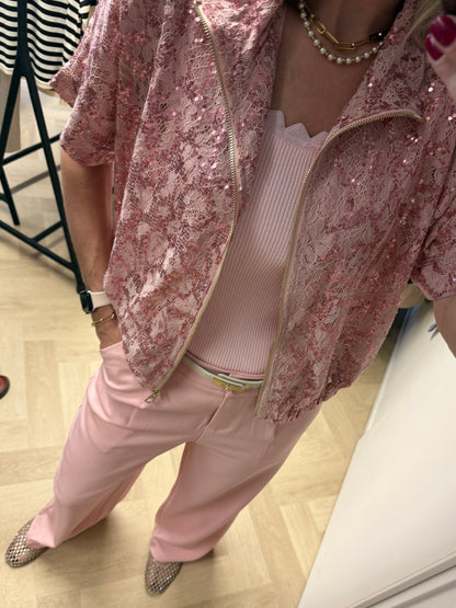 Vest Joline Kant Paillet Roze