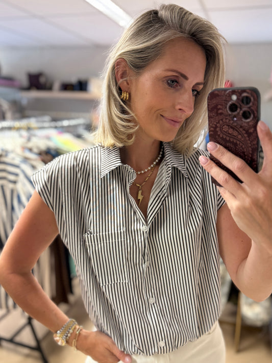 Blouse Bibi Pof Streep Choco Wit