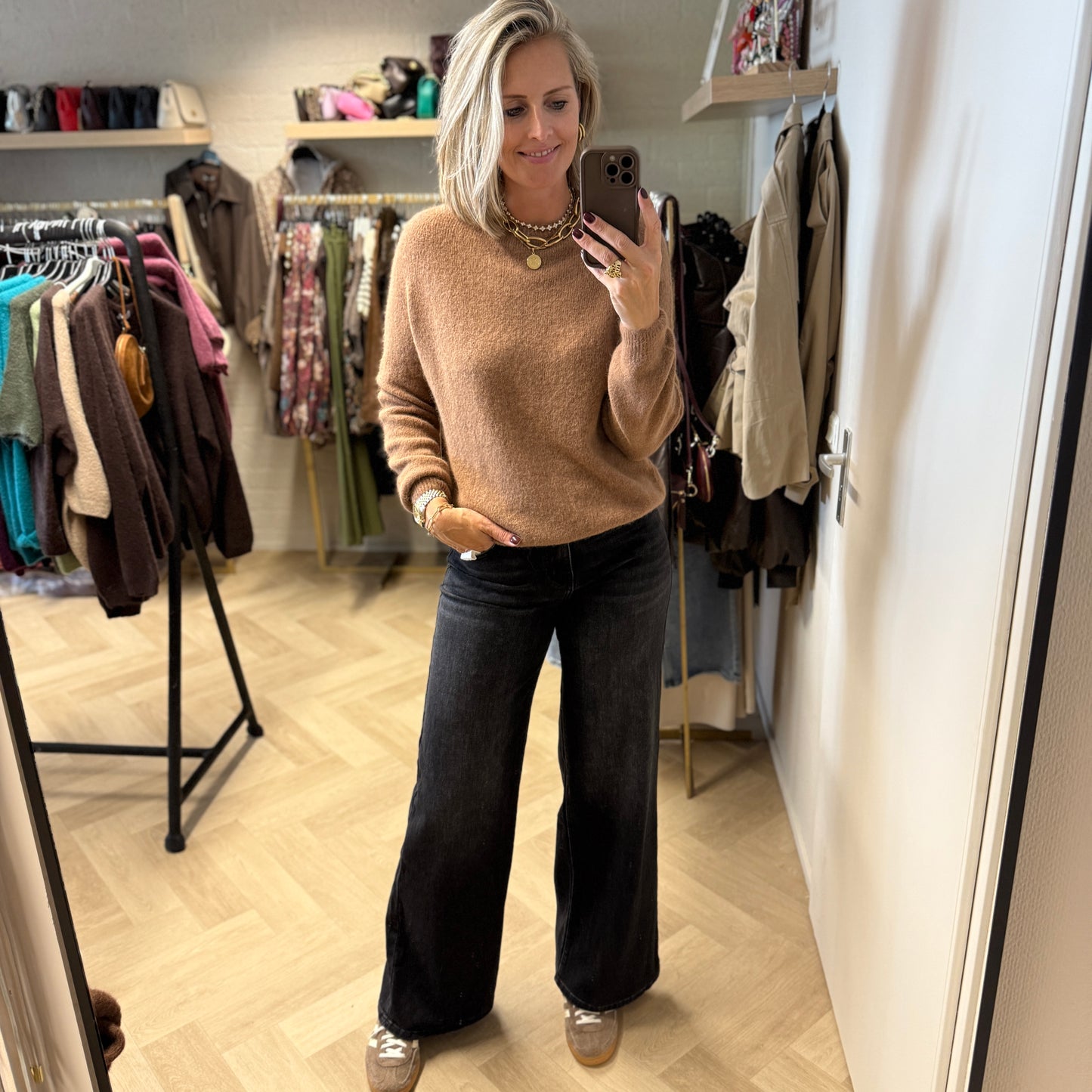 Trui Claudia Alpaca Lange Mouw Caramel
