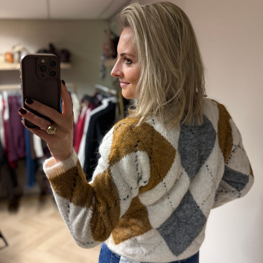 Vest Semmy Argyle Cognac Grijs