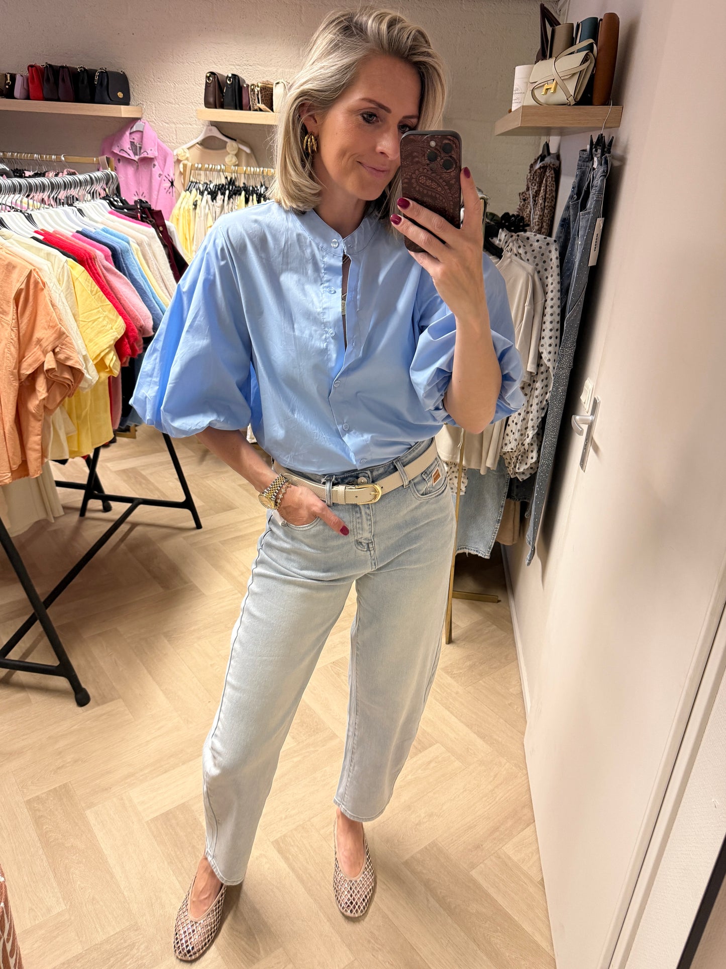 Blouse Fenna KM Pofmouw Lichtblauw