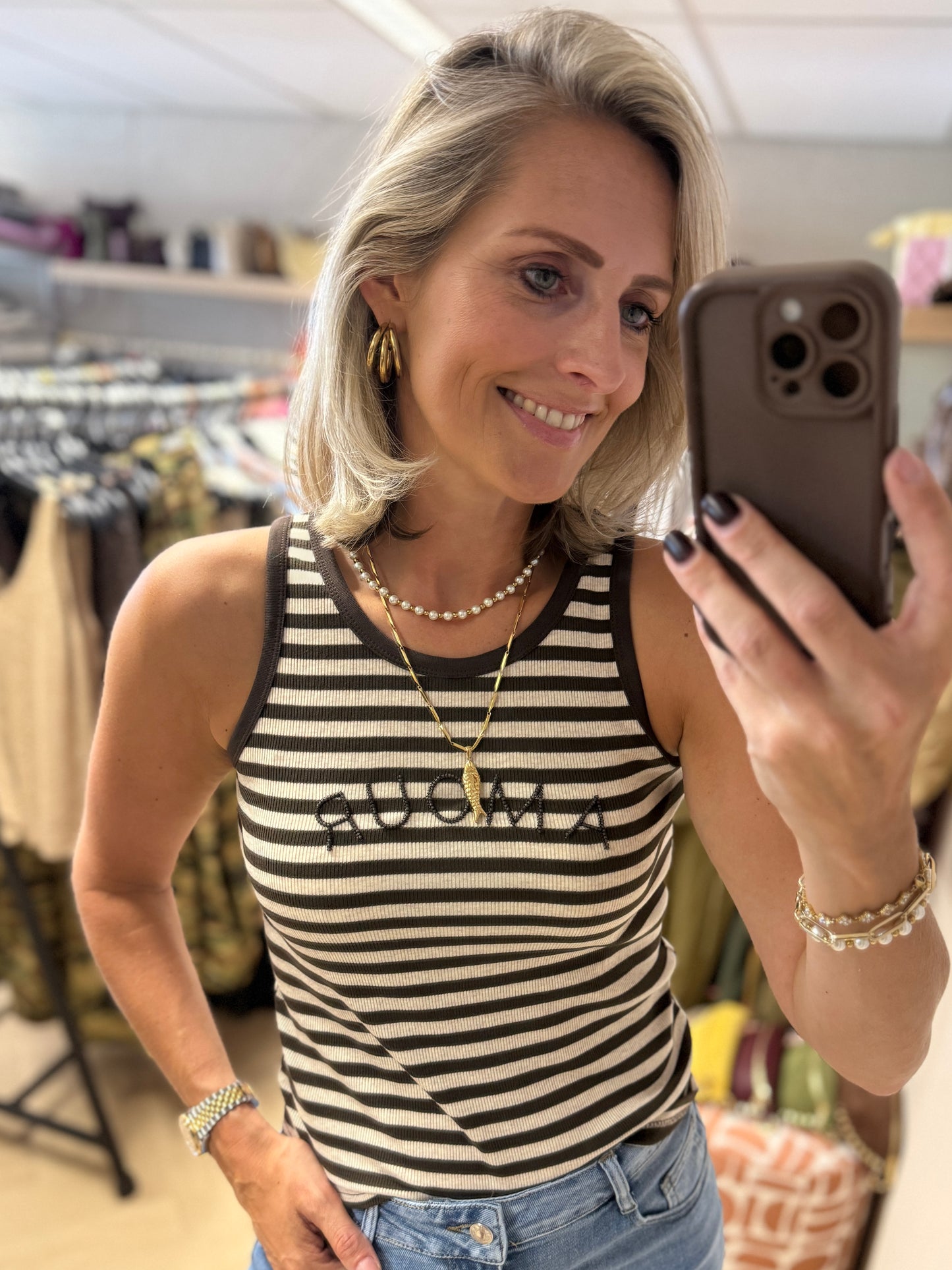 Top Isla Streep Amour Bruin Beige