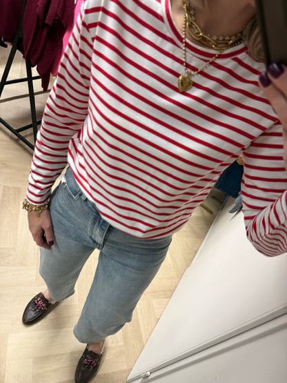 T-shirt Emma Katoen Streep Rood Wit