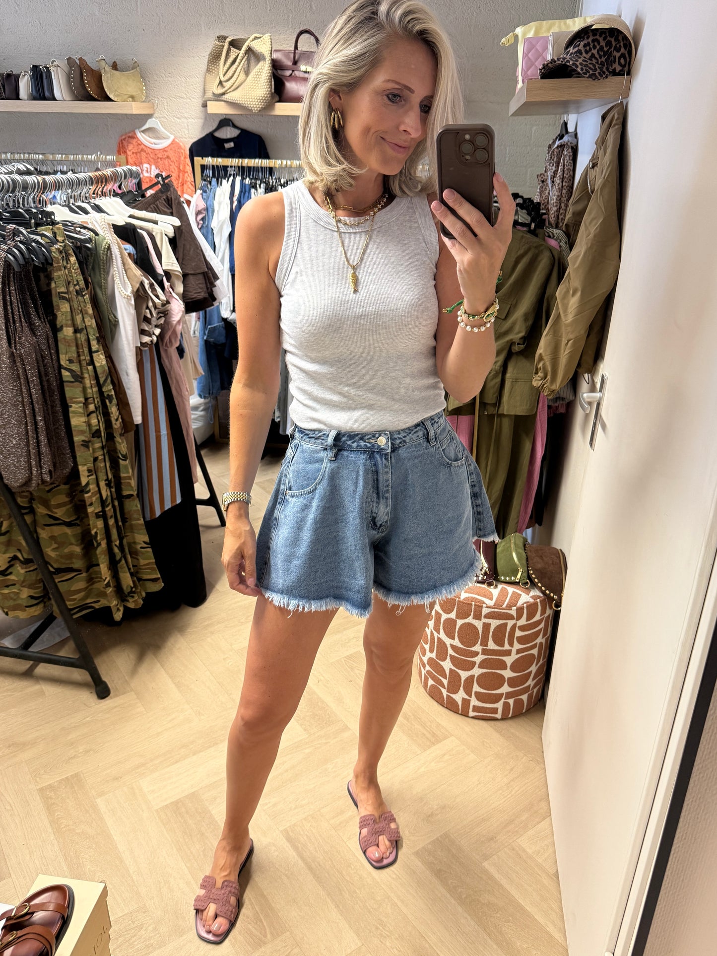 Jeans Short Flared Fringe Blue Denim