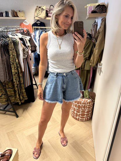 Jeans Short Flared Fringe Blue Denim