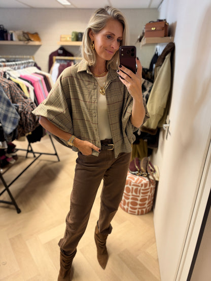 Blouse Mila Ruit Ballonmouwen Camel Bordeaux