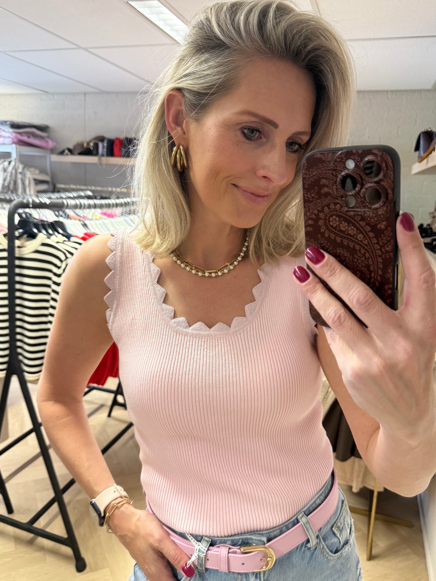 Top Stella Rib Lurex Roze