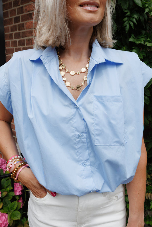 Blouse Eva Pof Elastiek Lichtblauw