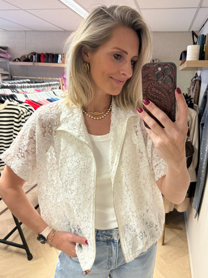 Vest Joline Kant Paillet Wit