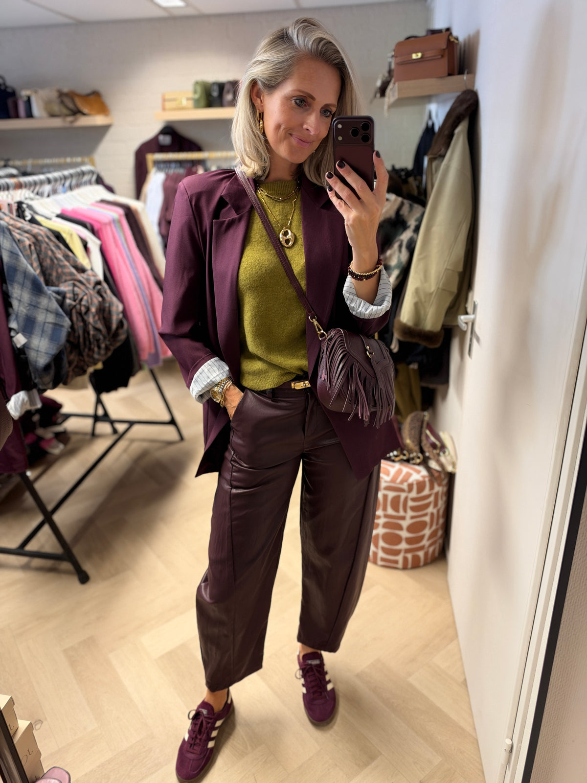 Tas Ari Franjes Leder Burgundy