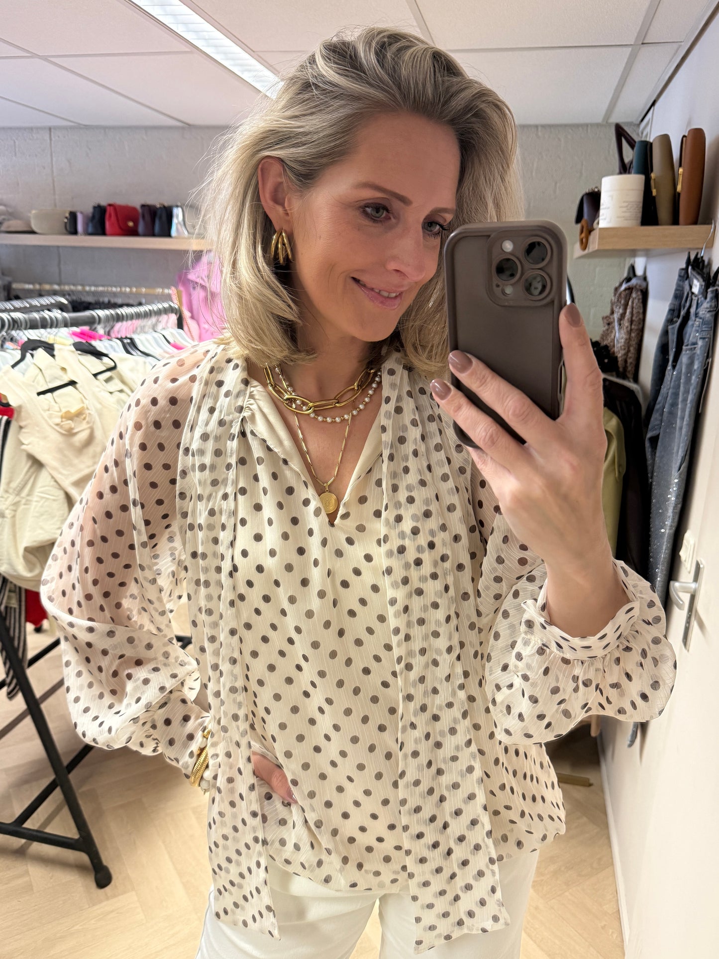Blouse Jill Polkadot Ecru Bruin