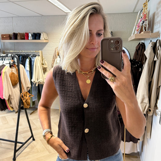 Vest Charlie V-hals Donkerbruin