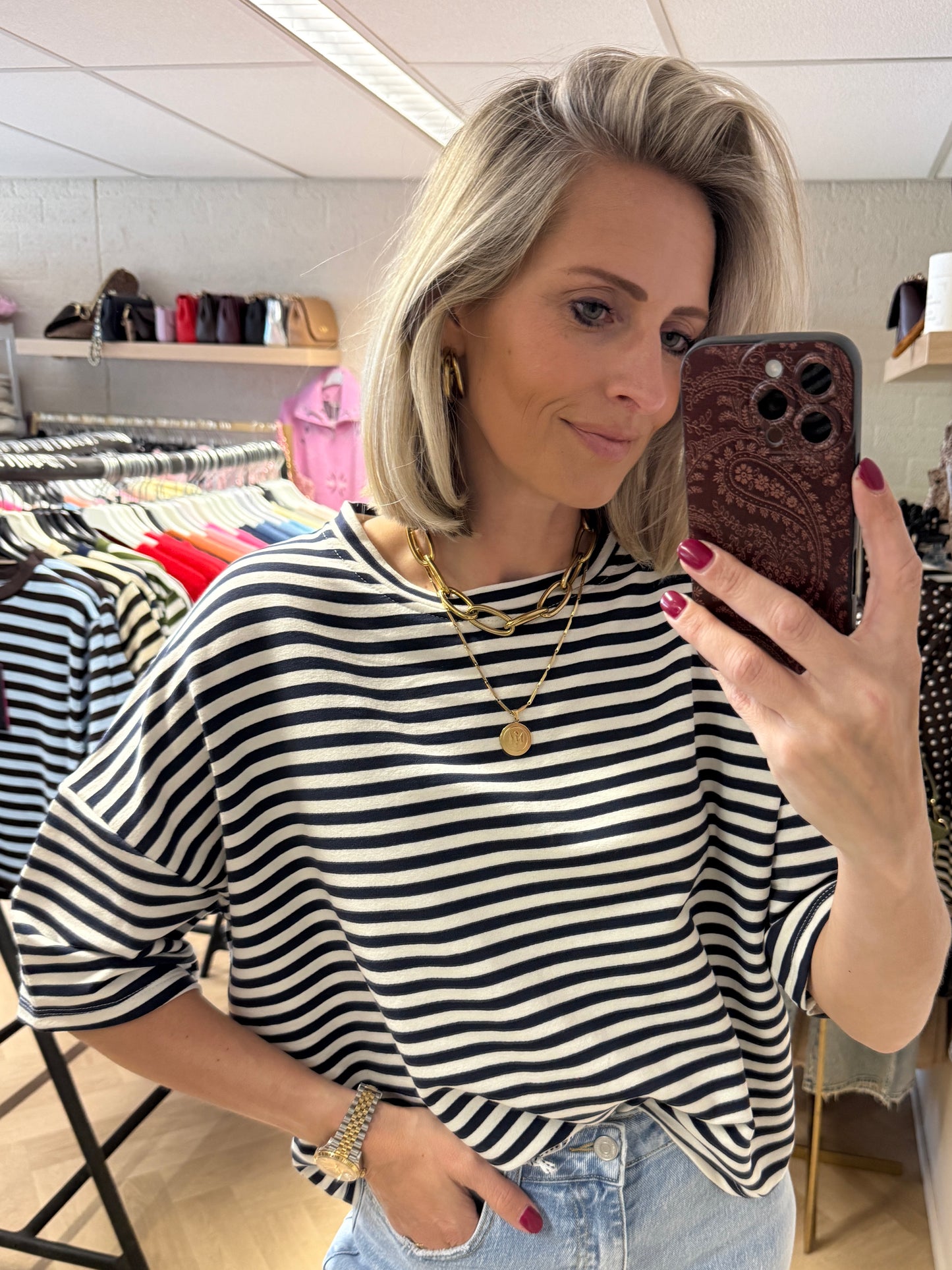 Shirt Mary Streep KM Blauw Wit