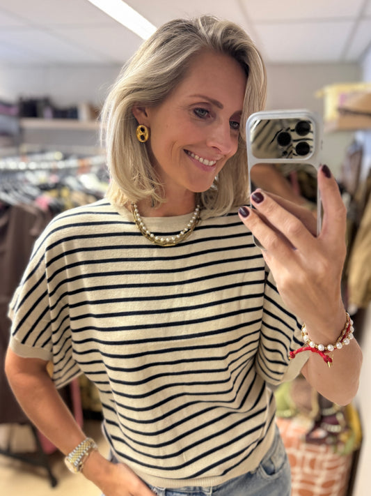 Shirt Fenna Streep Knitted Beige Blauw