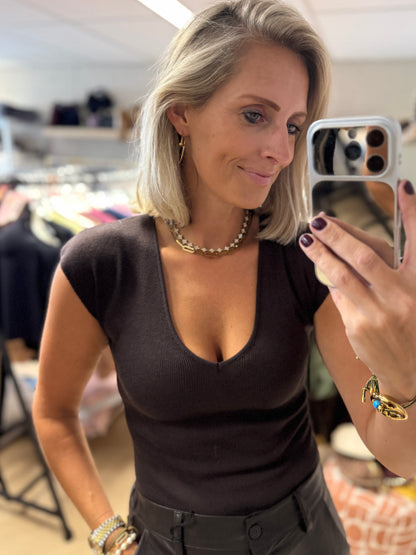 Top Knitted V-Hals Bruin