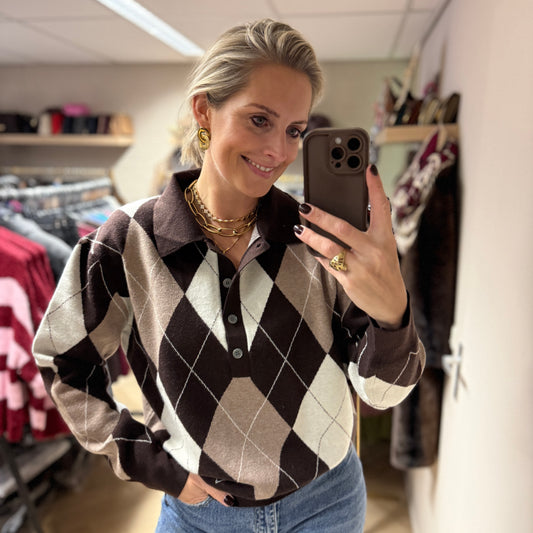 Trui Joline Argyle Bruin