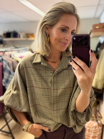 Blouse Mila Ruit Ballonmouwen Camel Bordeaux