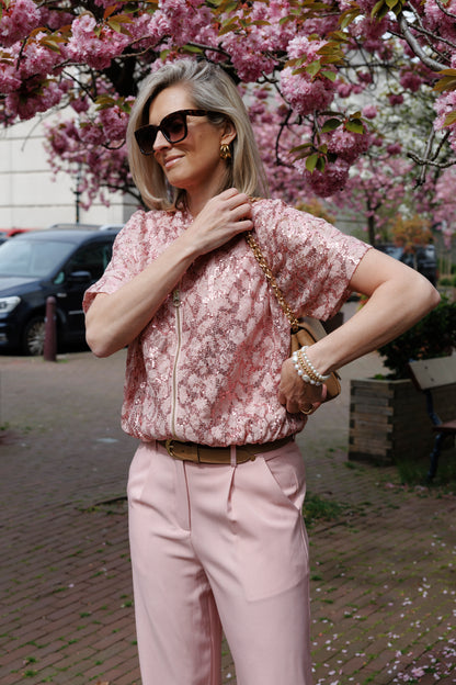 Vest Joline Kant Paillet Roze