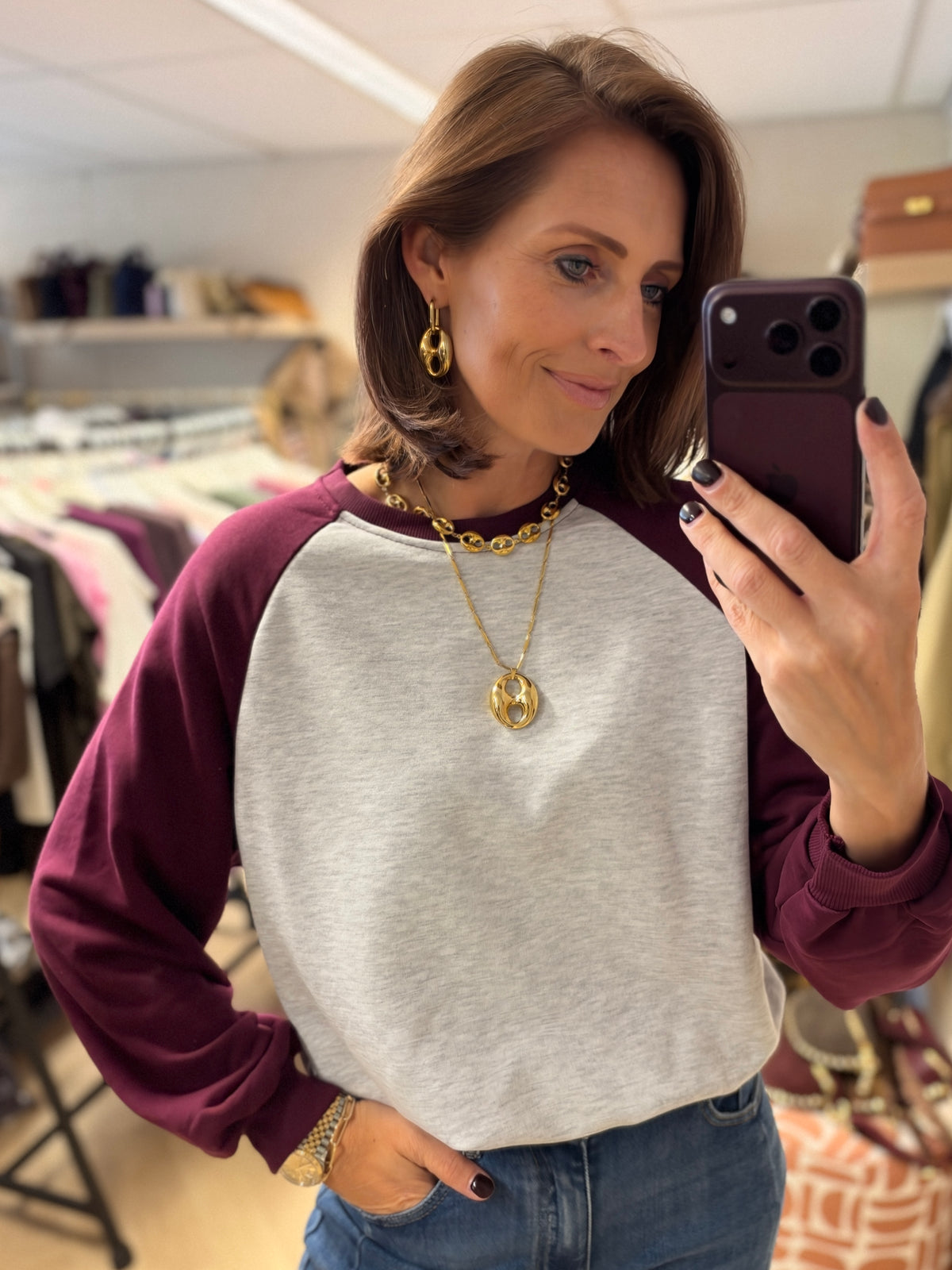 Sweater Raglan Grijs Bordeaux