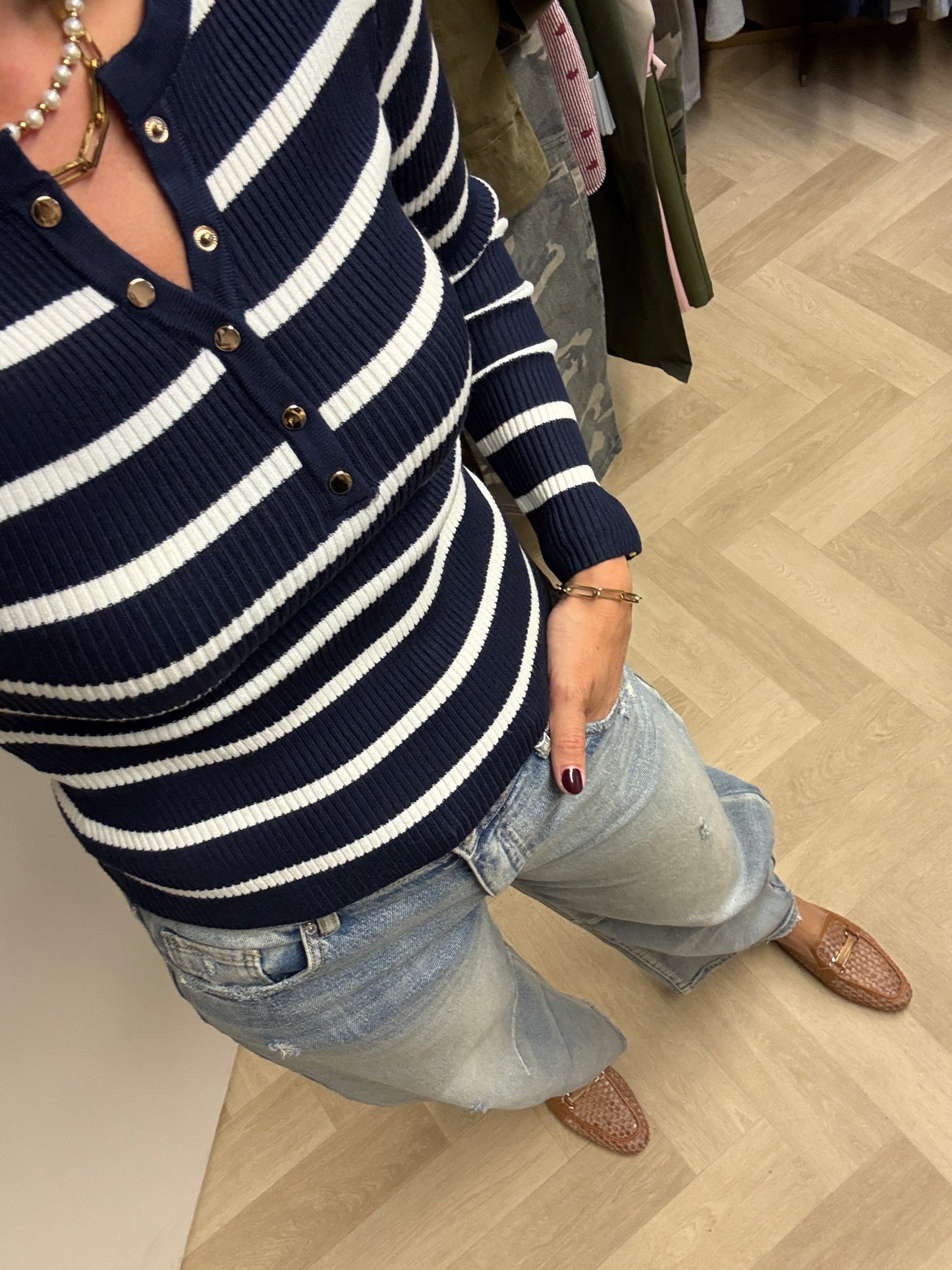 Shirt Khloe Rib Knoopjes LM Blauw Wit