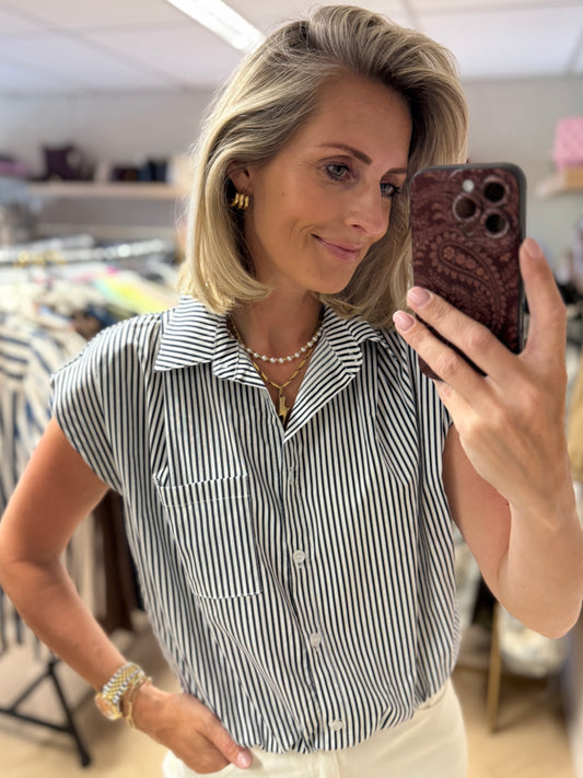 Blouse Bibi Pof Streep Blauw Wit