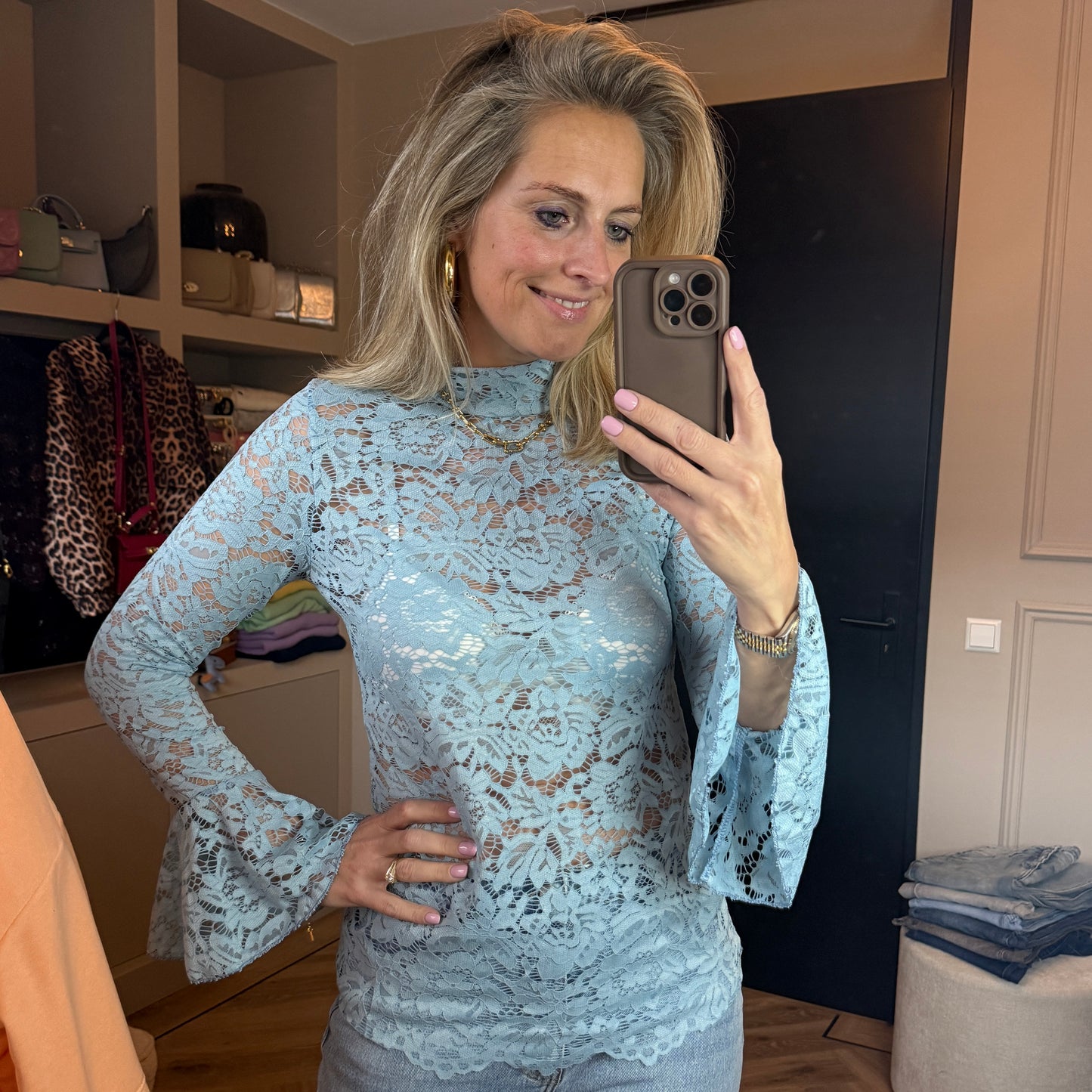 Shirt Daisy Kant Denimblauw