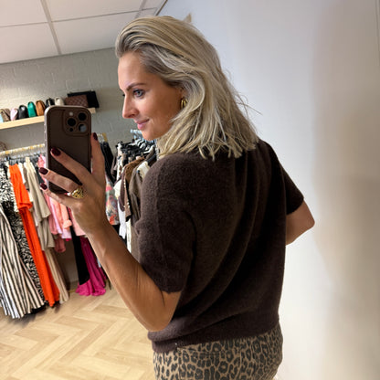 Trui Claudia Alpaca Korte Mouw Donkerbruin