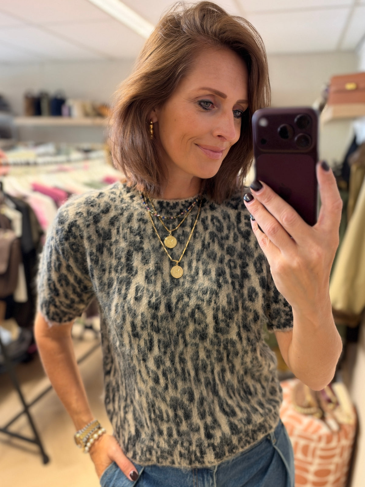 Trui Cindy Leopard Zwart Beige