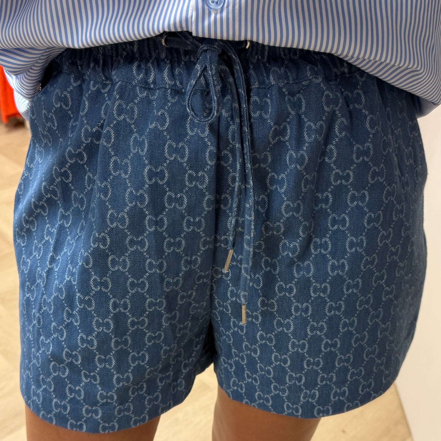 Short Logo Denim Blauw