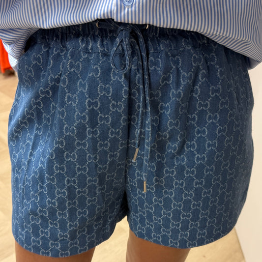 Short Logo Denim Blauw