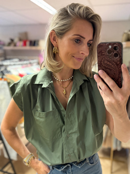 Blouse Evi Pof Elastiek Armygroen