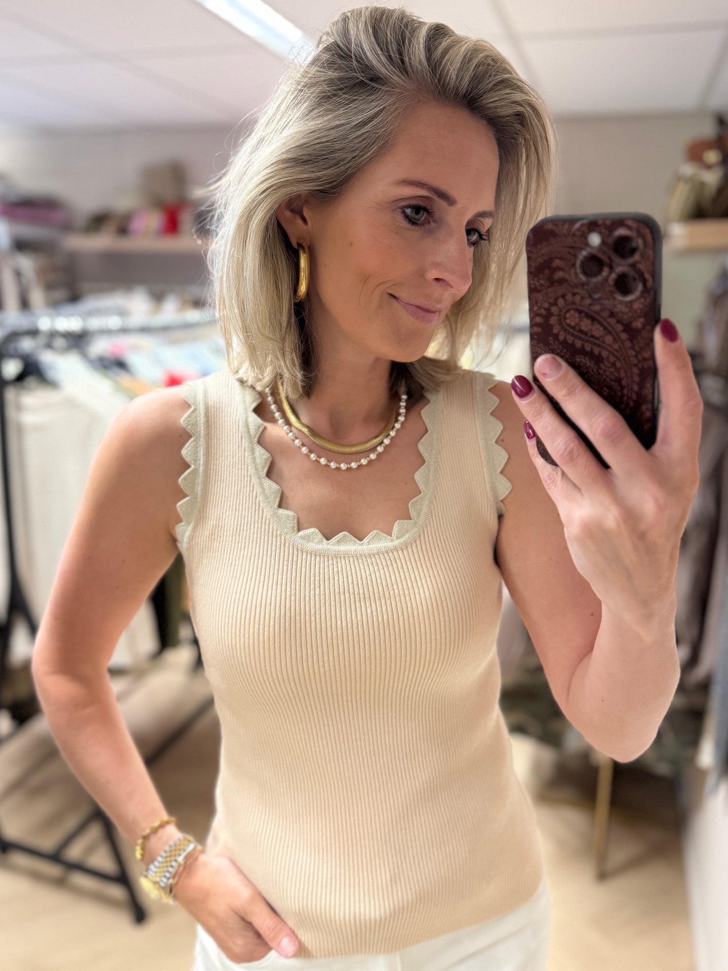 Top Stella Rib Lurex Beige