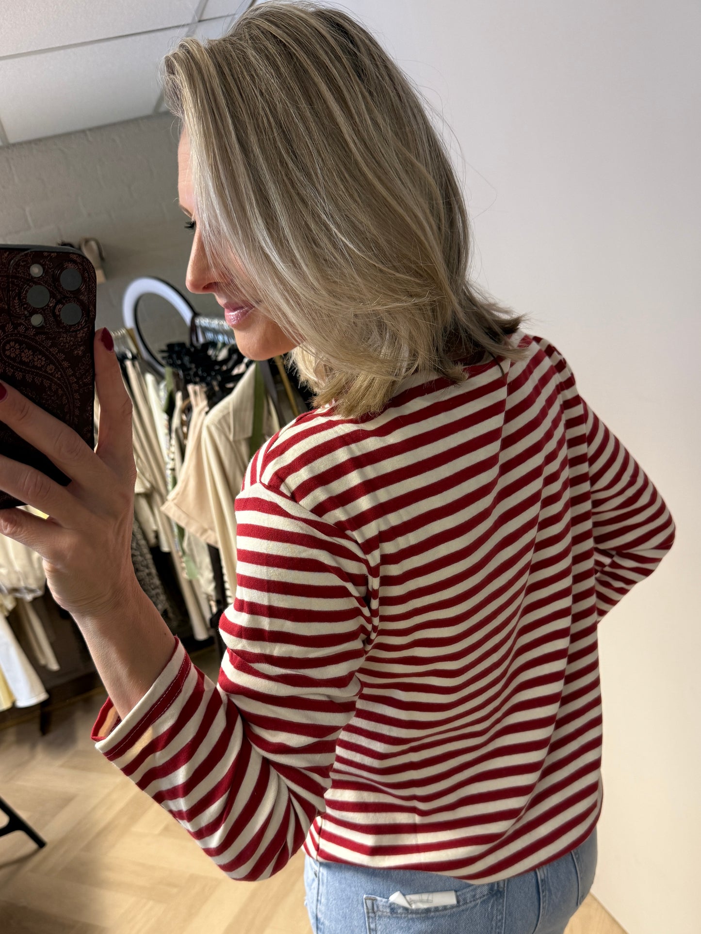 Shirt Emma Katoen Streep Rood Ecru