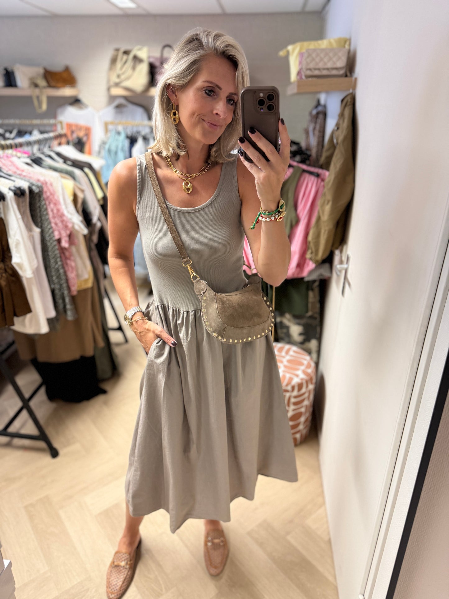 Jurk Katy Katoen Topdress Taupe