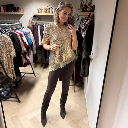 Shirt Lena Schuin Paillet Kant Goud