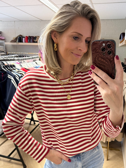 Shirt Emma Katoen Streep Rood Ecru